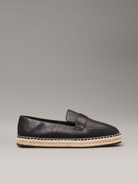 Black Leather Espadrille Loafers  Women