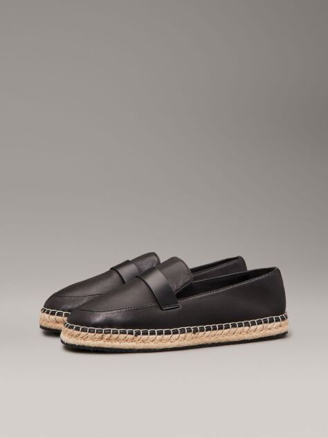 Black Leather Espadrille Loafers  Women