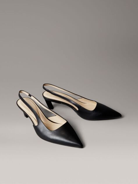 Black Leather Kitten Slingback Pumps  Women