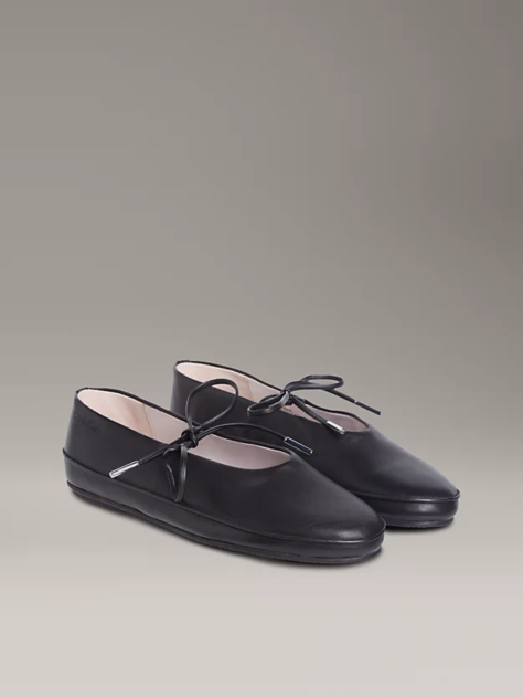 Black Leather Mary Jane Ballerinas  Women