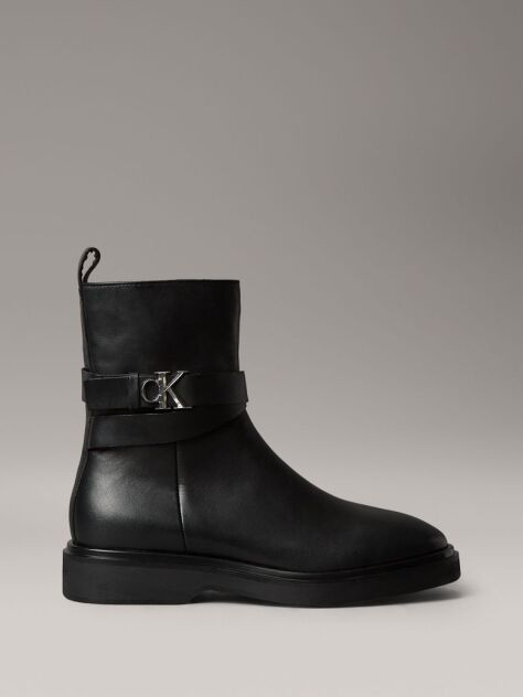 Black Leather Signature Logo Ankle Boots  Women