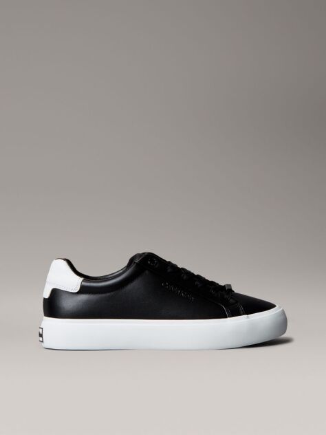 Black Smooth Leather Embossed Logo Trainers  Women