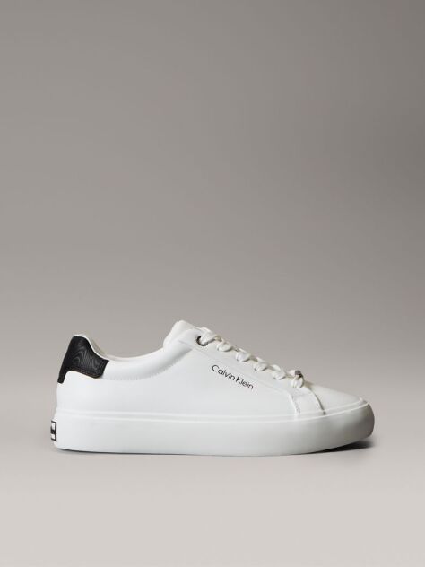 White Smooth Leather Embossed Logo Trainers  Women