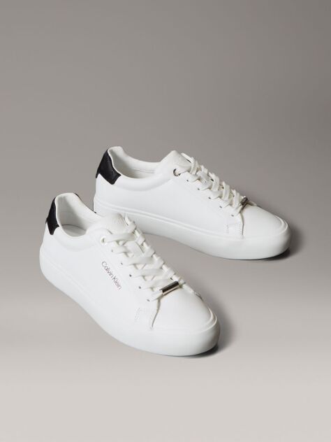 White Smooth Leather Embossed Logo Trainers  Women