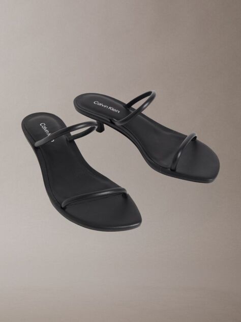 Black Lina - Leather Kitten Heel Sandals  Women