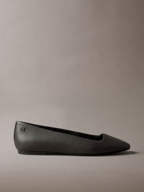 Black Leather Square Toe Ballerinas  Women