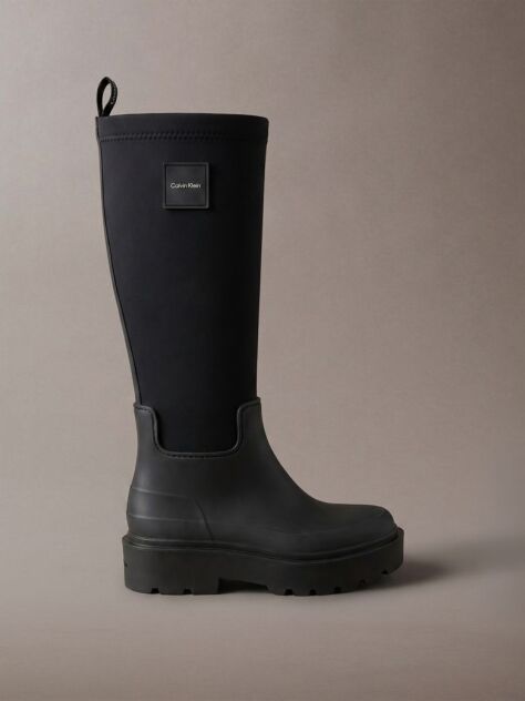 Black Knee-High Flexible Lug Sole Rainboots  Women