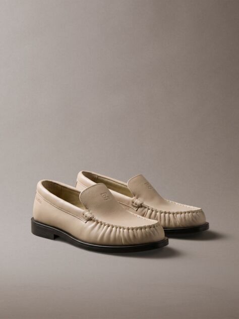 Beige Thea - Leather Pleated Loafers  Women