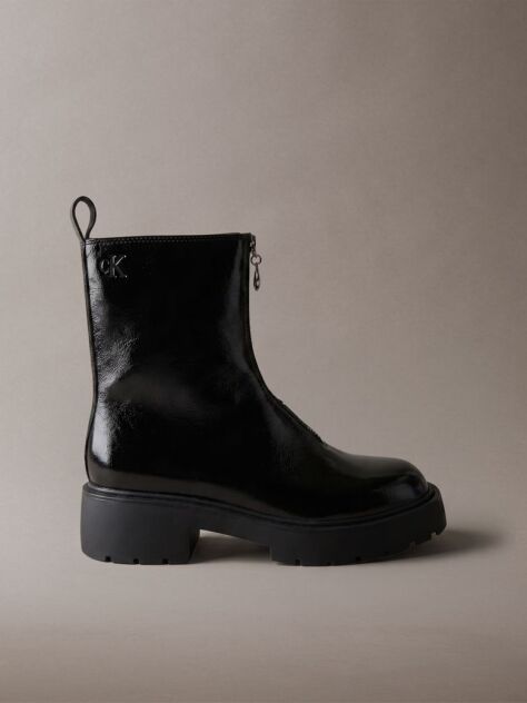 Black CK Bold - Shine Leather Zip Ankle Boots  Women