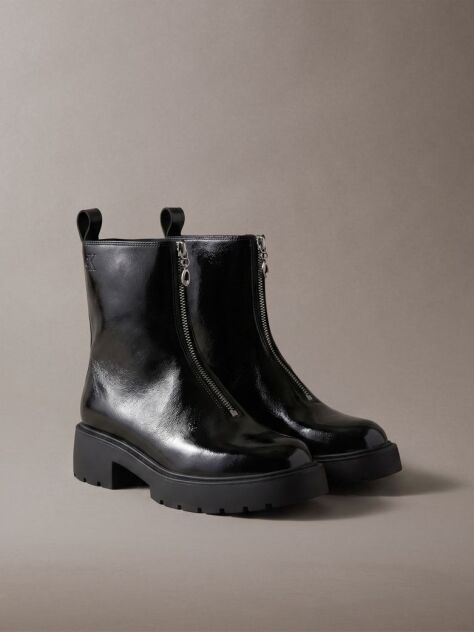 Black CK Bold - Shine Leather Zip Ankle Boots  Women