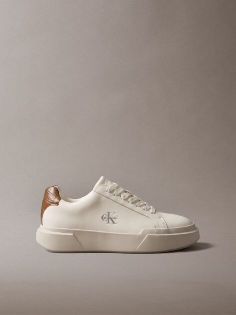 White Leather Durable Traction Chunky Sneakers  Women
