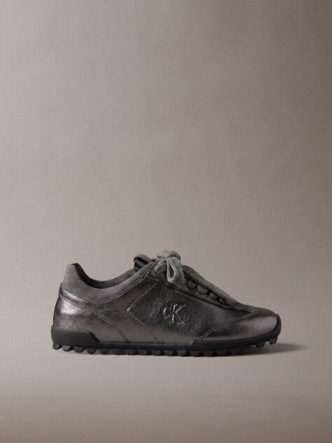 Grey High-Shine Low-Profile Runner Sneakers  Women