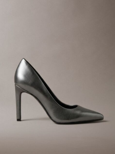 Grey Leather Gunmetal Stiletto Pumps  Women
