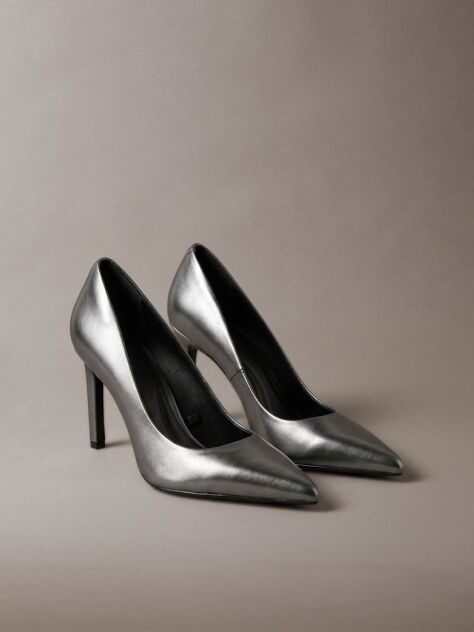 Grey Leather Gunmetal Stiletto Pumps  Women