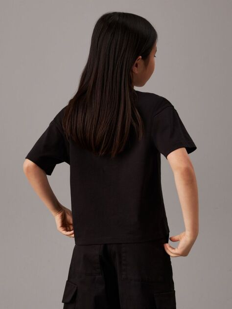 Μαύρο Παιδικό Βαμβακερό T-shirt Σε Boxy Γραμμή  Κορίτσι