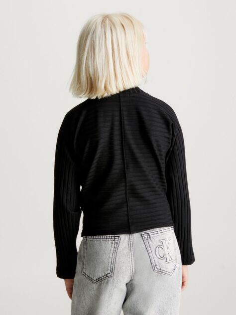 Black Fitted Ribbed Mock Neck Top  Girls