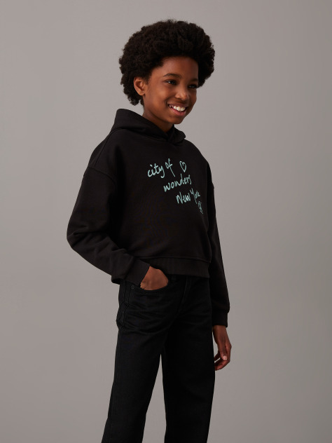 Black Boxy Graphic Logo Hoodie  Girls