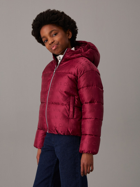 Red Hooded Logo Puffer Jacket  Girls