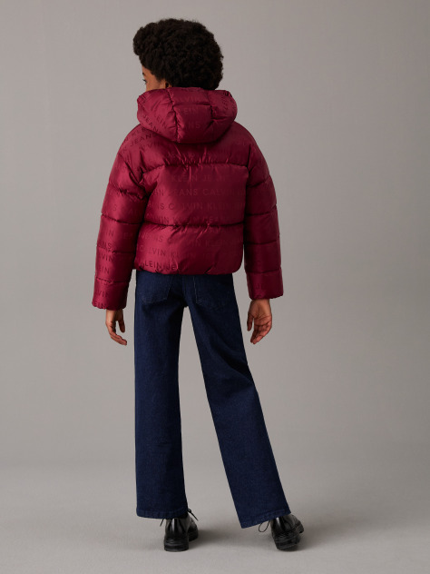 Red Hooded Logo Puffer Jacket  Girls
