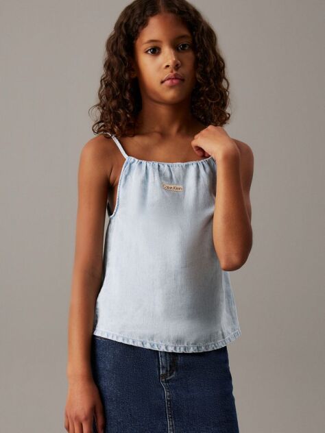 Blue Loose Denim Strap Top  Girls