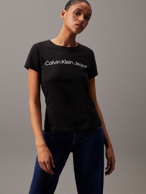 Black Slim Organic Cotton Logo T-Shirt  Women