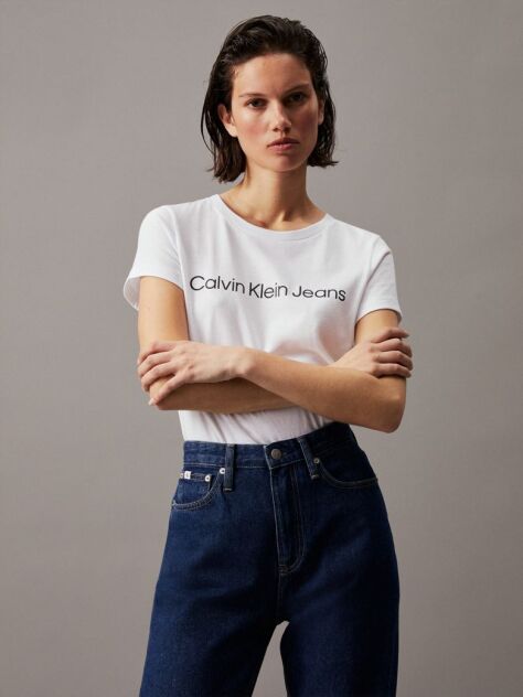 White Slim Organic Cotton Logo T-Shirt  Women