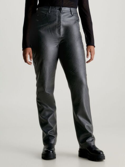 Black High Rise Faux Leather Trousers  Women