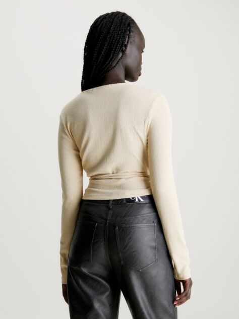 Beige Crinkle Long Sleeve Wrap Top  Women
