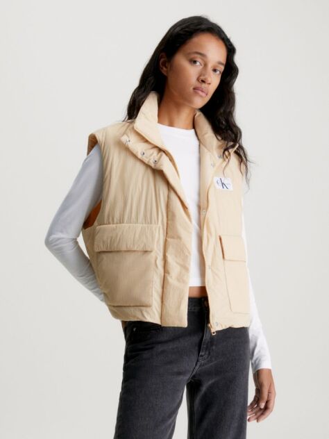 Beige Relaxed Padded Nylon Vest  Women