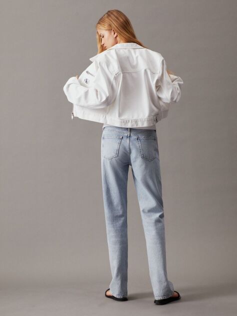 White Cropped Zip Up Denim Jacket  Women