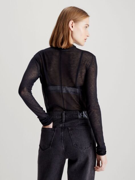 Black Slim Sheer Knit Jumper  Women
