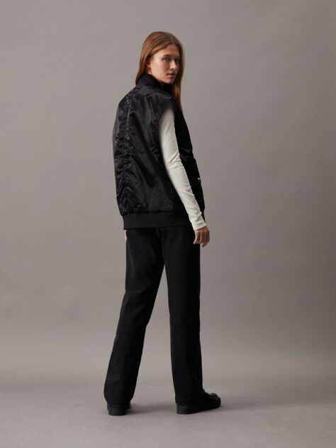 Black Relaxed Sateen Bomber Vest  Women