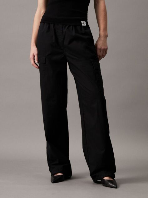 Black Cotton Straight Cargo Pants  Women