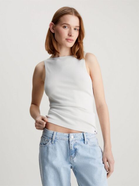 White Slim Knit Open Back Tank Top  Women