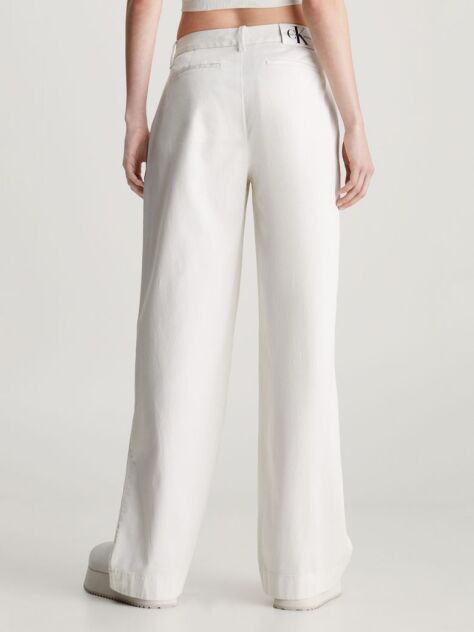 White Cotton Twill Straight Trousers  Women