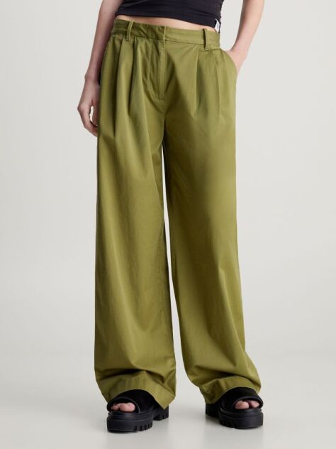 Green Cotton Twill Straight Trousers  Women