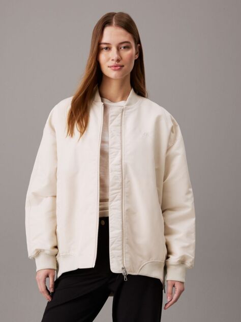 Beige Relaxed Sateen Bomber Jacket  Women