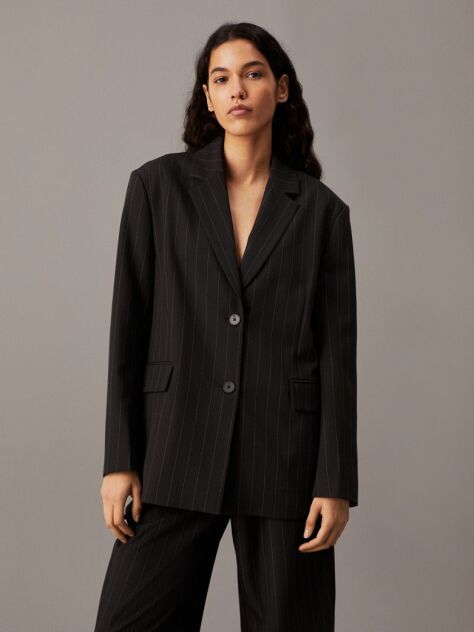 Black Soft Crepe Pinstripe Blazer  Women