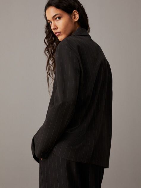 Black Soft Crepe Pinstripe Blazer  Women