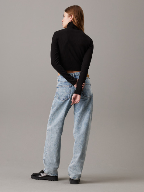 Black Slim Ribbed Cotton Roll Neck Top  Women