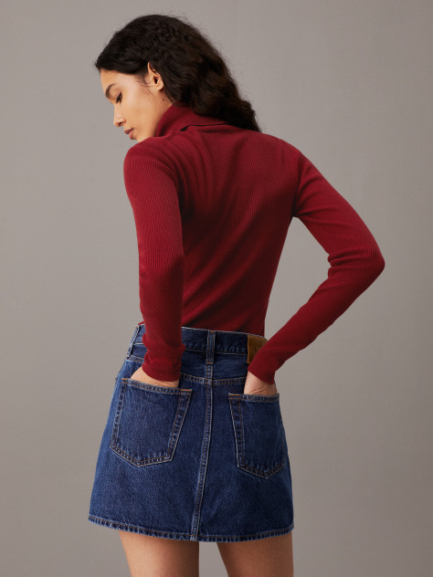 Red Slim Ribbed Roll Neck Jumper  Women