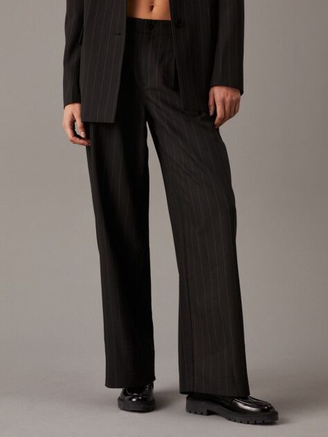 Black Soft Crepe Pinstripe Trousers  Women