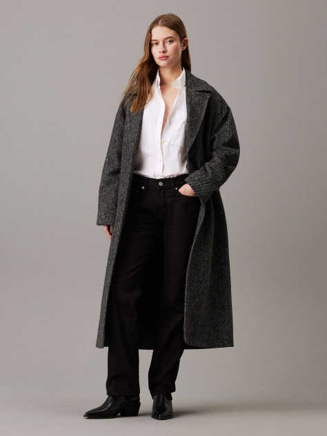 Grey Wool Melange Long Coat  Women
