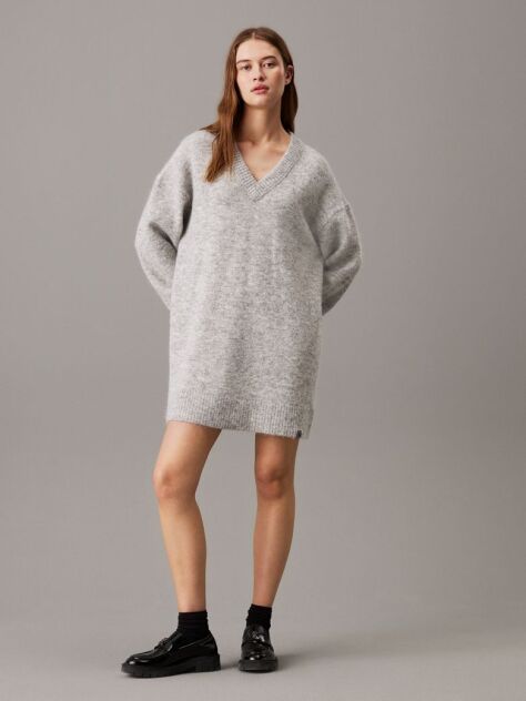 Grey Soft wool blend jumper dress with V-neckline  Women