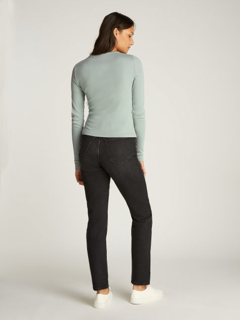 Green Washed Label Rib Long-Sleeved Top  Women