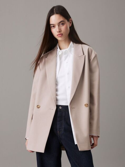 Beige Relaxed Double-Breasted Blazer  Women