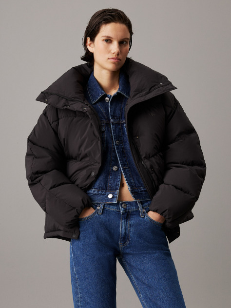 Black Relaxed Down Puffer Jacket  Women