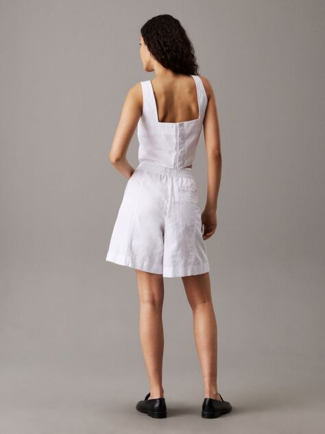 White Cotton Linen Twill Shorts  Women