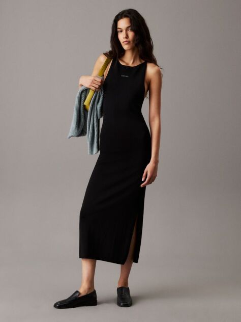 Black Slim Knit Racerback Maxi Dress  Women