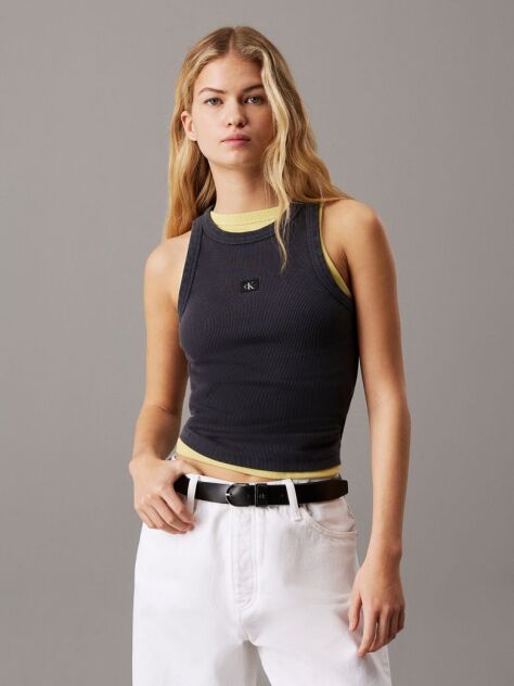 Black Slim Ribbed Cotton Tank Top  Women